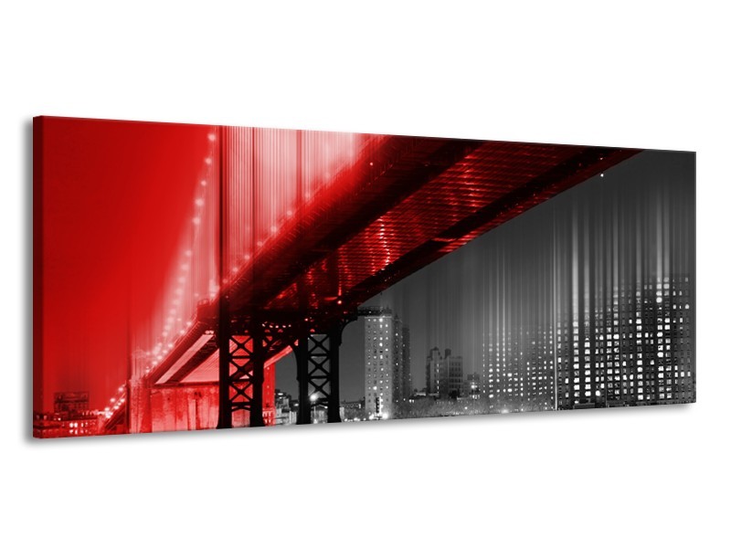 Glasschilderij Steden, Brug | Zwart, Wit, Rood | 145x58cm 1Luik