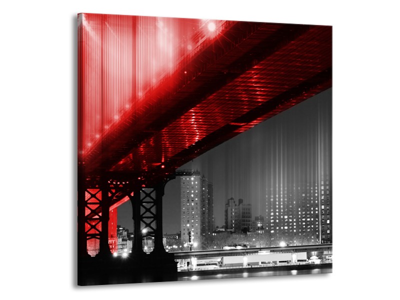 Glasschilderij Steden, Brug | Zwart, Wit, Rood | 50x50cm 1Luik