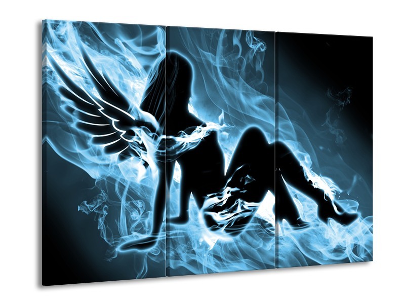 Glasschilderij Vrouw, Engel | Blauw, Zwart, Grijs | 60x90cm 3Luik