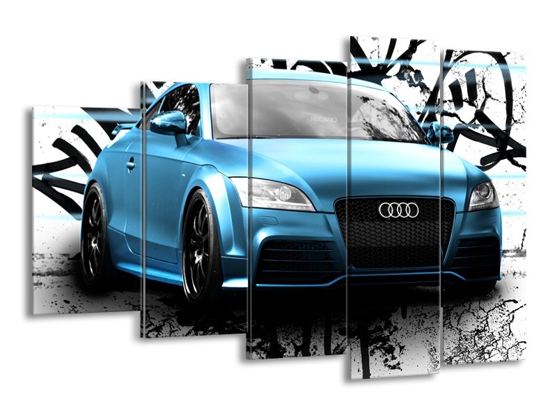 Canvas Schilderij Audi, Auto | Blauw, Zwart, Grijs | 150x100cm 5Luik