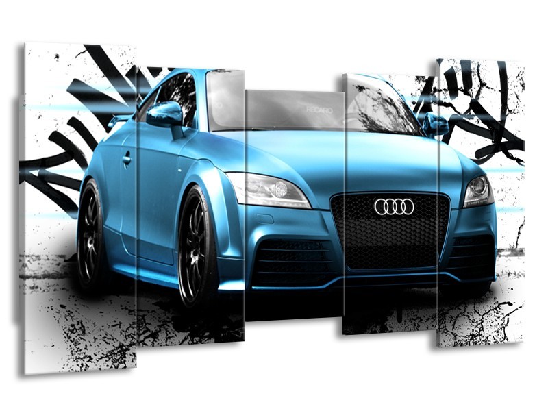 Canvas Schilderij Audi, Auto | Blauw, Zwart, Grijs | 150x80cm 5Luik