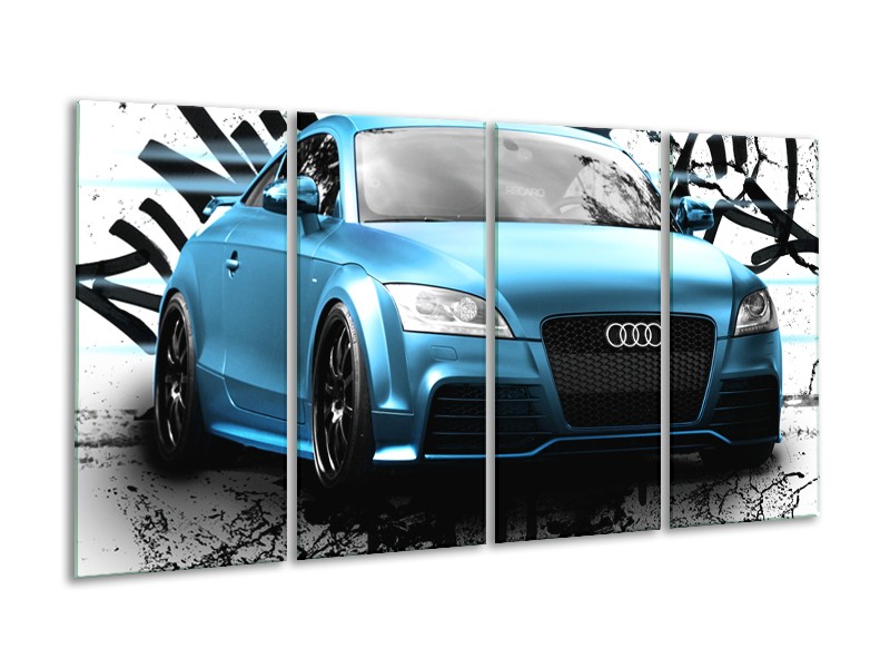 Glasschilderij Audi, Auto | Blauw, Zwart, Grijs | 160x80cm 4Luik