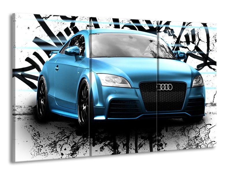 Canvas Schilderij Audi, Auto | Blauw, Zwart, Grijs | 165x100cm 3Luik