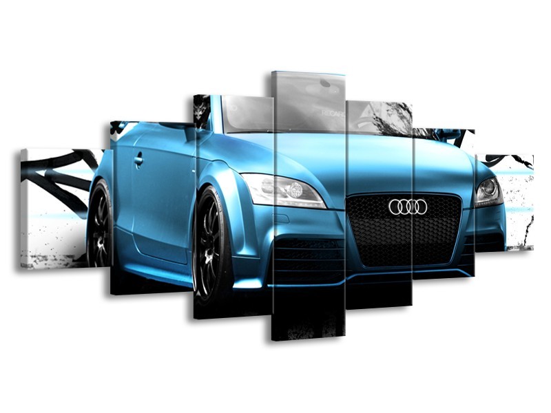 Canvas Schilderij Audi, Auto | Blauw, Zwart, Grijs | 210x100cm 7Luik