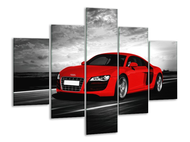 Glasschilderij Audi, Auto | Zwart, Grijs, Rood | 100x70cm 5Luik