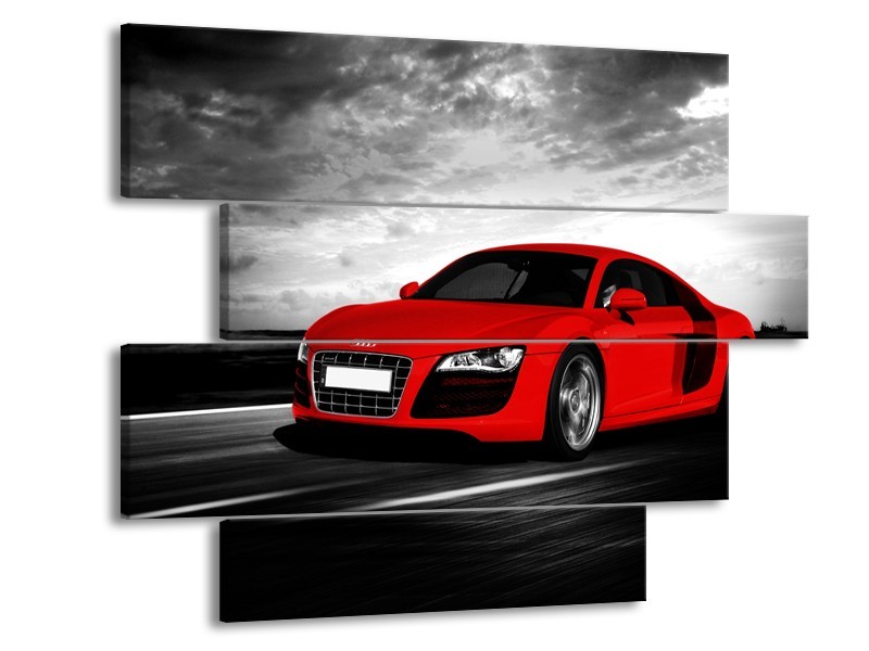 Canvas Schilderij Audi, Auto | Zwart, Grijs, Rood | 115x85cm 4Luik