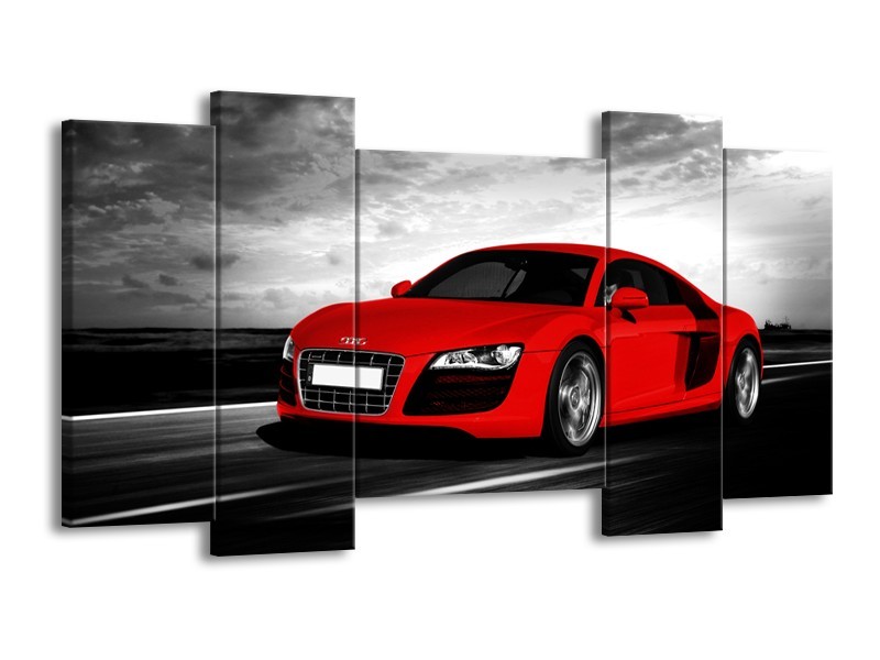 Glasschilderij Audi, Auto | Zwart, Grijs, Rood | 120x65cm 5Luik