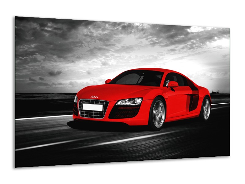 Glasschilderij Audi, Auto | Zwart, Grijs, Rood | 120x70cm 1Luik