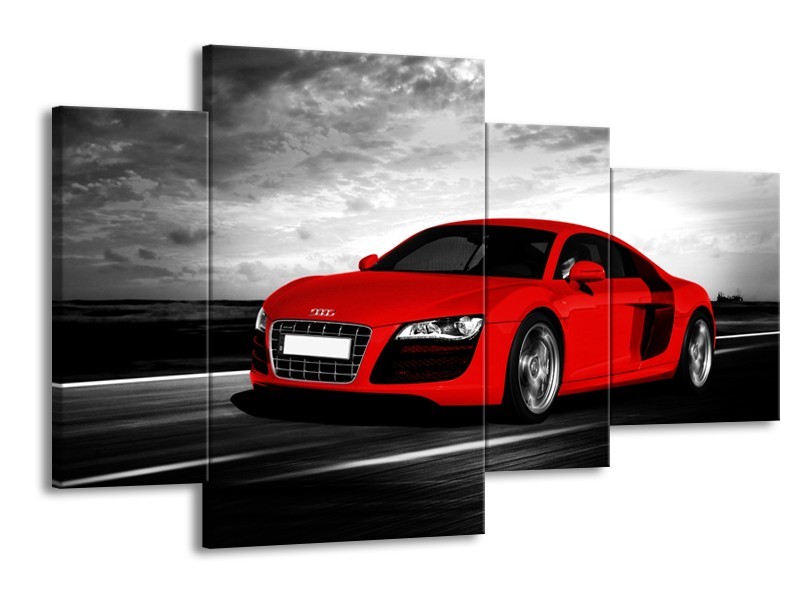 Canvas Schilderij Audi, Auto | Zwart, Grijs, Rood | 120x75cm 4Luik