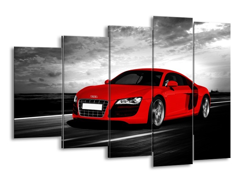 Canvas Schilderij Audi, Auto | Zwart, Grijs, Rood | 150x100cm 5Luik