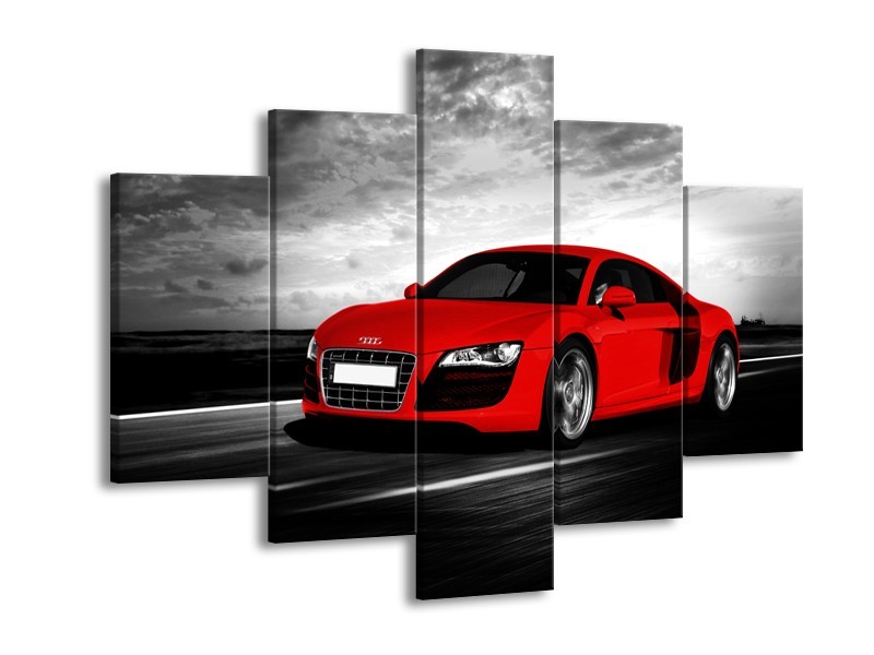 Canvas Schilderij Audi, Auto | Zwart, Grijs, Rood | 150x105cm 5Luik