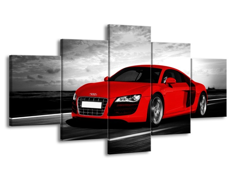 Canvas Schilderij Audi, Auto | Zwart, Grijs, Rood | 150x80cm 5Luik