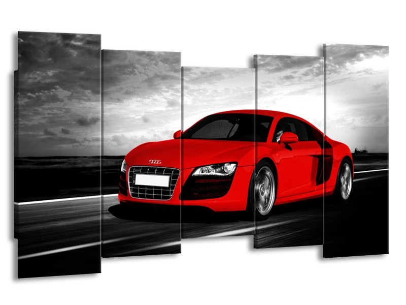 Glasschilderij Audi, Auto | Zwart, Grijs, Rood | 150x80cm 5Luik