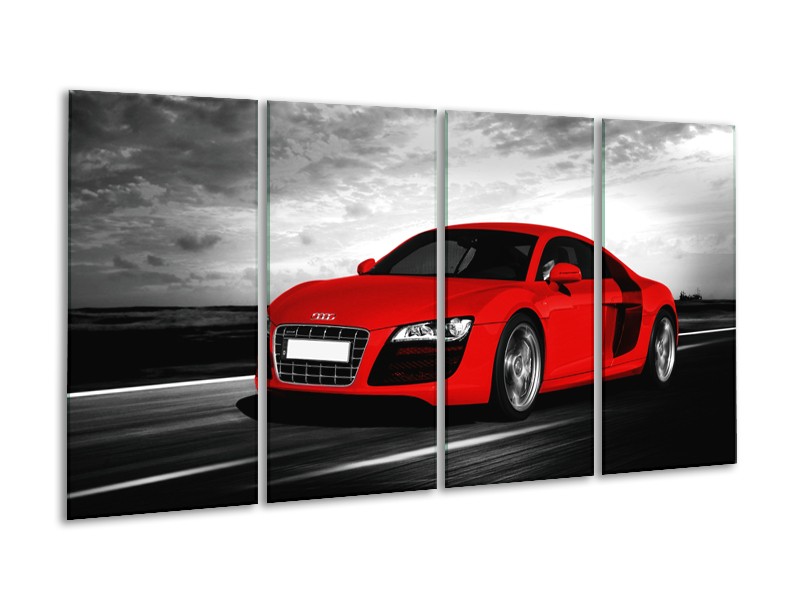 Glasschilderij Audi, Auto | Zwart, Grijs, Rood | 160x80cm 4Luik