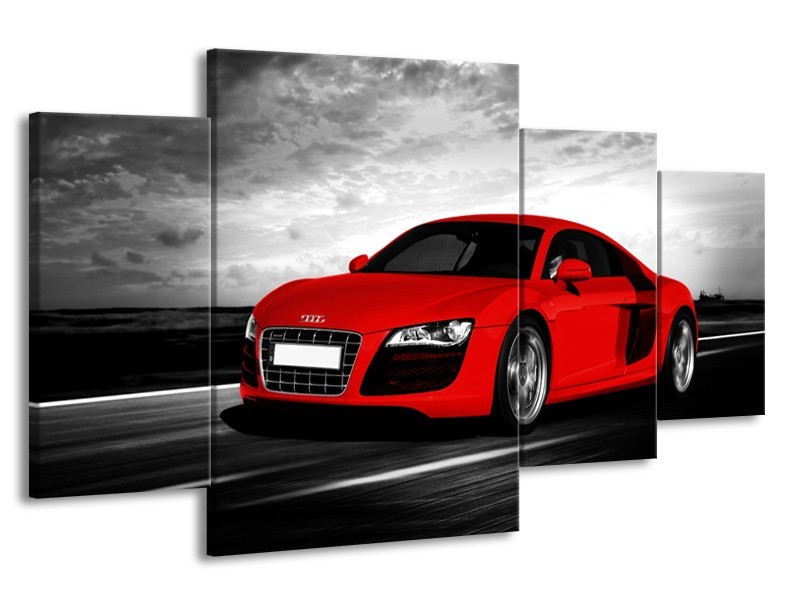 Glasschilderij Audi, Auto | Zwart, Grijs, Rood | 160x90cm 4Luik