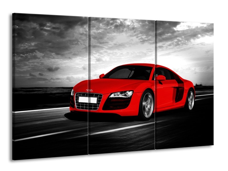 Glasschilderij Audi, Auto | Zwart, Grijs, Rood | 165x100cm 3Luik