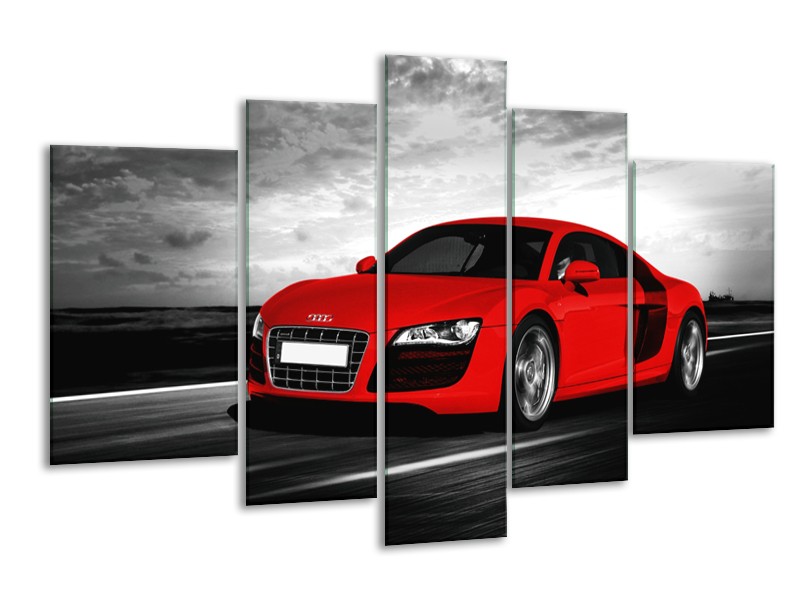 Glasschilderij Audi, Auto | Zwart, Grijs, Rood | 170x100cm 5Luik