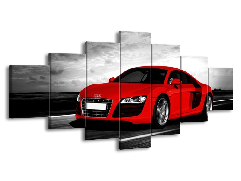 Glasschilderij Audi, Auto | Zwart, Grijs, Rood | 210x100cm 7Luik