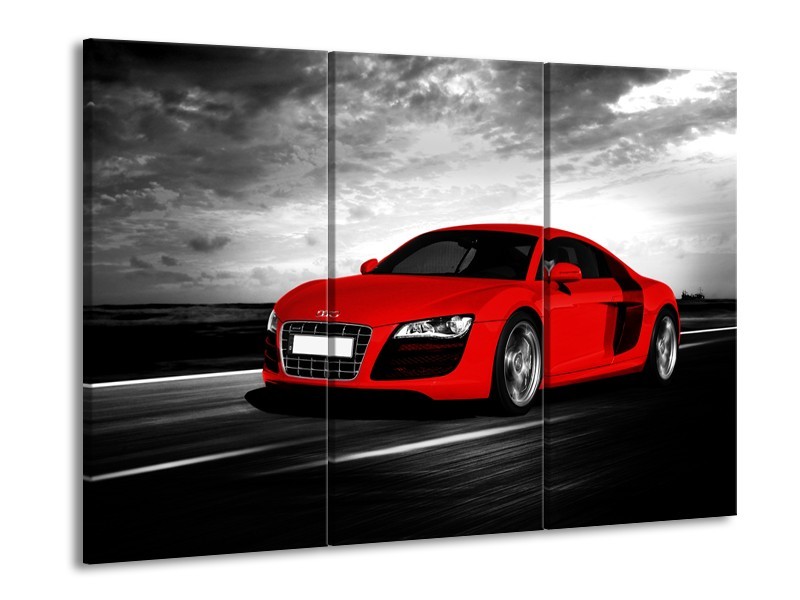 Canvas Schilderij Audi, Auto | Zwart, Grijs, Rood | 60x90cm 3Luik