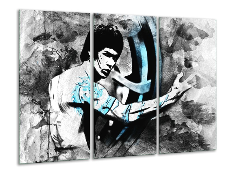 Canvas Schilderij Sport, Man | Grijs, Zwart, Blauw | 120x80cm 3Luik