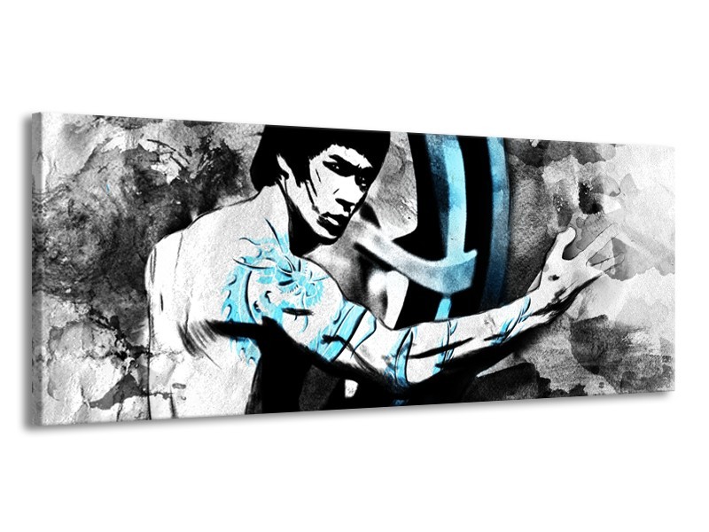 Canvas Schilderij Sport, Man | Grijs, Zwart, Blauw | 145x58cm 1Luik