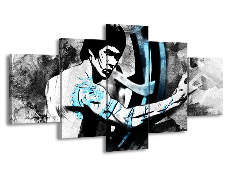 Canvas Schilderij Sport, Man | Grijs, Zwart, Blauw | 150x80cm 5Luik