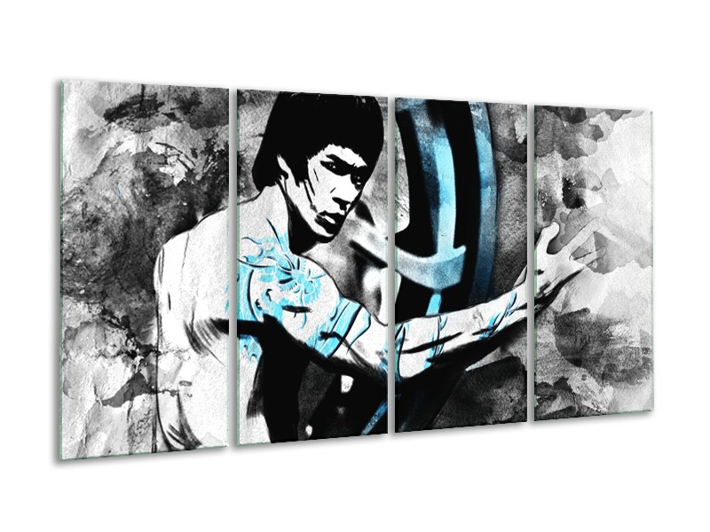 Canvas Schilderij Sport, Man | Grijs, Zwart, Blauw | 160x80cm 4Luik