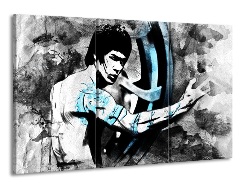 Canvas Schilderij Sport, Man | Grijs, Zwart, Blauw | 165x100cm 3Luik