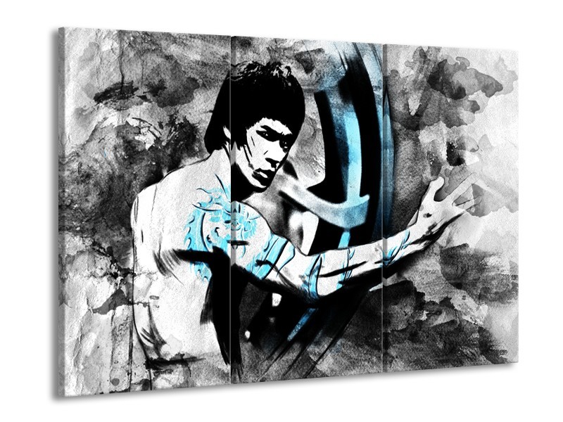 Canvas Schilderij Sport, Man | Grijs, Zwart, Blauw | 60x90cm 3Luik