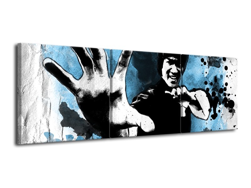 Canvas Schilderij Sport, Man | Grijs, Zwart, Blauw | 120x40cm 3Luik