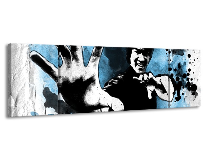 Canvas Schilderij Sport, Man | Grijs, Zwart, Blauw | 170x50cm 3Luik