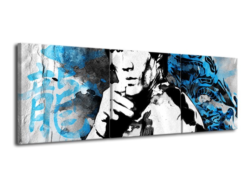 Canvas Schilderij Sport, Man | Grijs, Zwart, Blauw | 120x40cm 3Luik