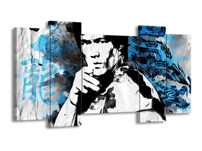 Canvas Schilderij Sport, Man | Grijs, Zwart, Blauw | 120x65cm 5Luik