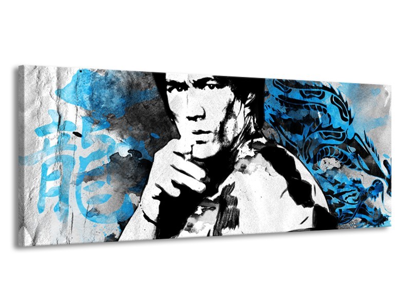 Canvas Schilderij Sport, Man | Grijs, Zwart, Blauw | 145x58cm 1Luik