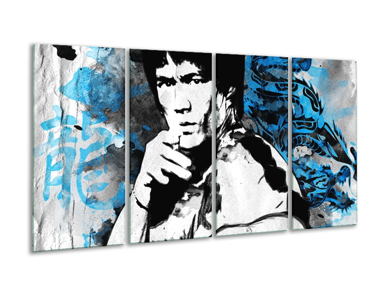 Canvas Schilderij Sport, Man | Grijs, Zwart, Blauw | 160x80cm 4Luik