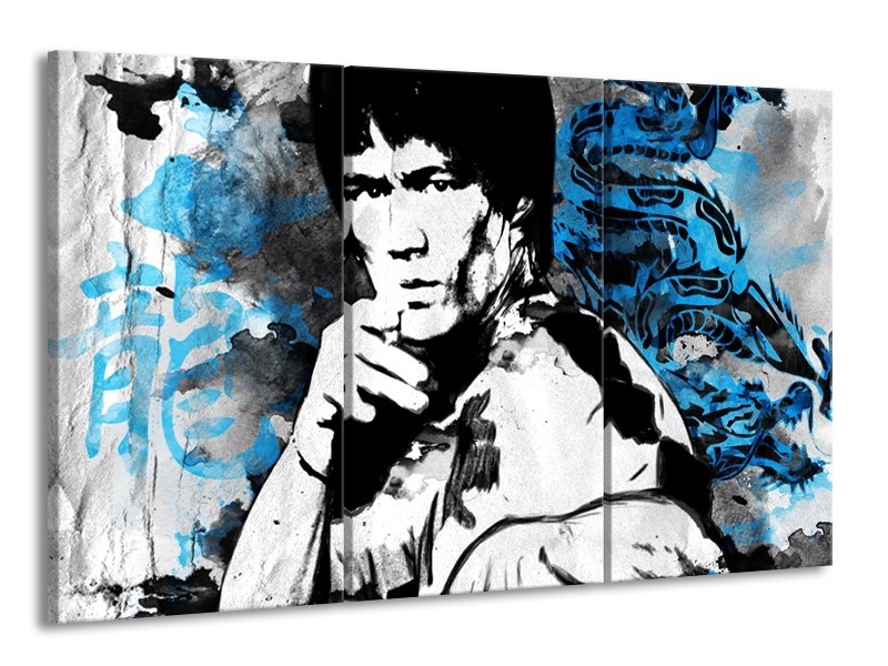 Canvas Schilderij Sport, Man | Grijs, Zwart, Blauw | 165x100cm 3Luik