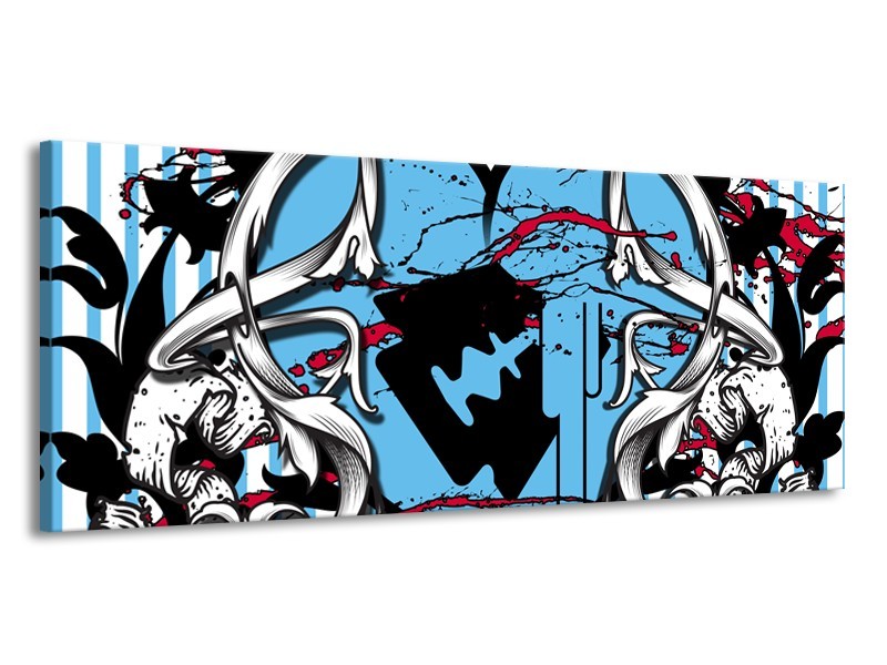 Glasschilderij Popart, Hart | Grijs, Zwart, Blauw | 145x58cm 1Luik