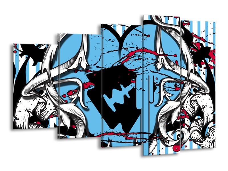 Glasschilderij Popart, Hart | Grijs, Zwart, Blauw | 150x100cm 5Luik