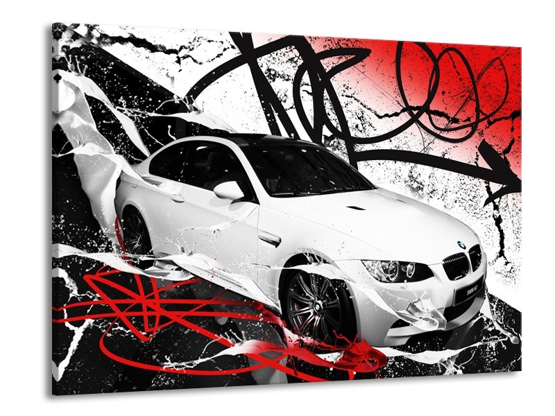 Glasschilderij Auto, BMW | Wit, Rood, Zwart | 100x70cm 1Luik