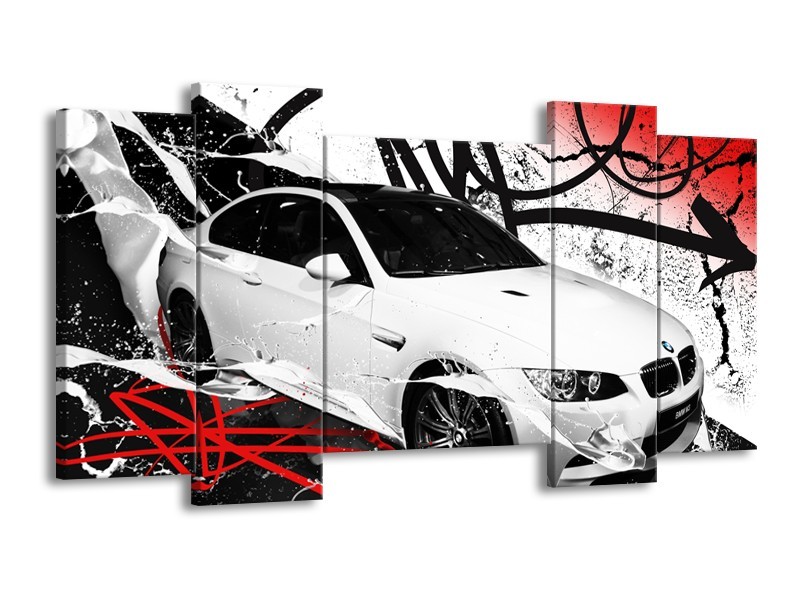 Glasschilderij Auto, BMW | Wit, Rood, Zwart | 120x65cm 5Luik