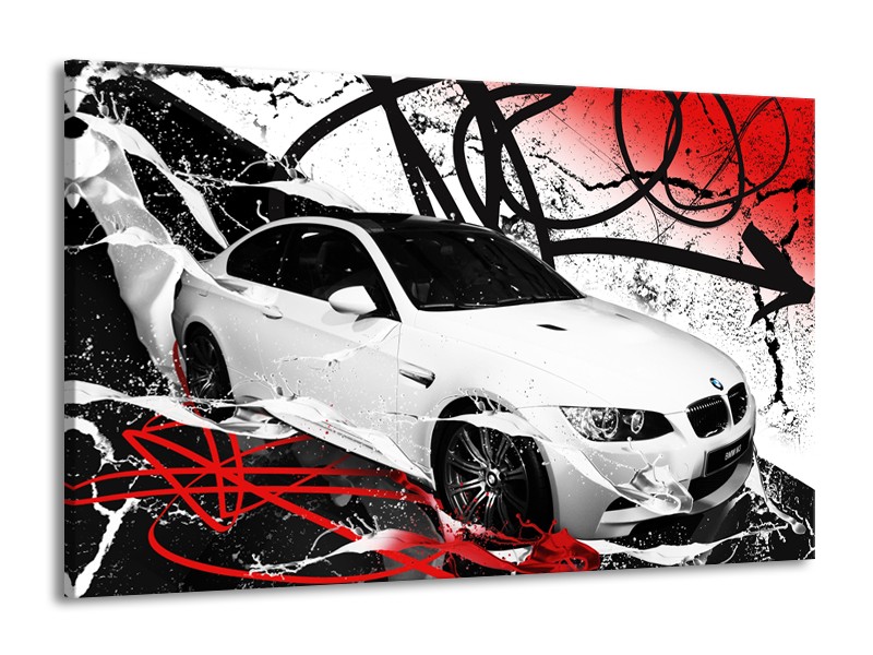 Glasschilderij Auto, BMW | Wit, Rood, Zwart | 140x90cm 1Luik