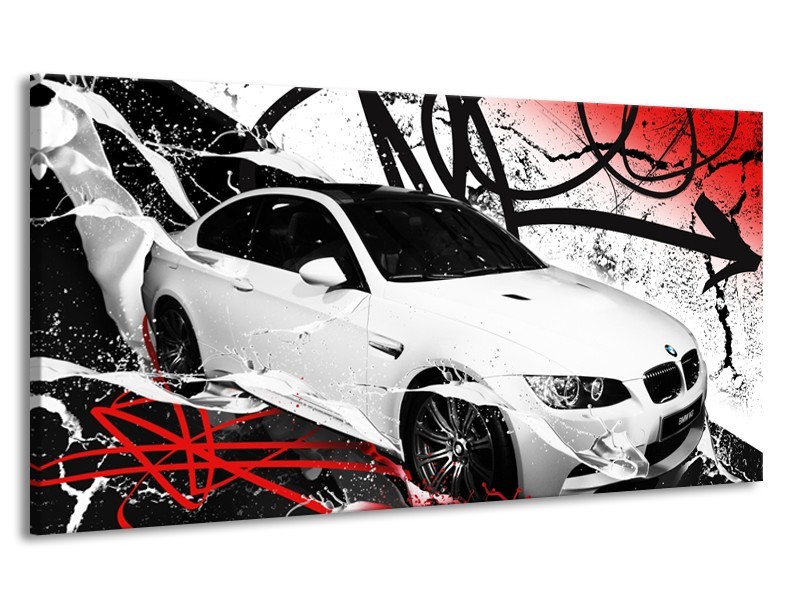 Canvas Schilderij Auto, BMW | Wit, Rood, Zwart | 170x90cm 1Luik