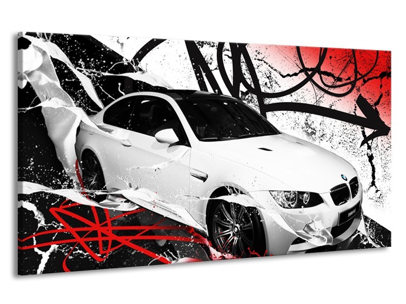 Canvas Schilderij Auto, BMW | Wit, Rood, Zwart | 190x100cm 1Luik