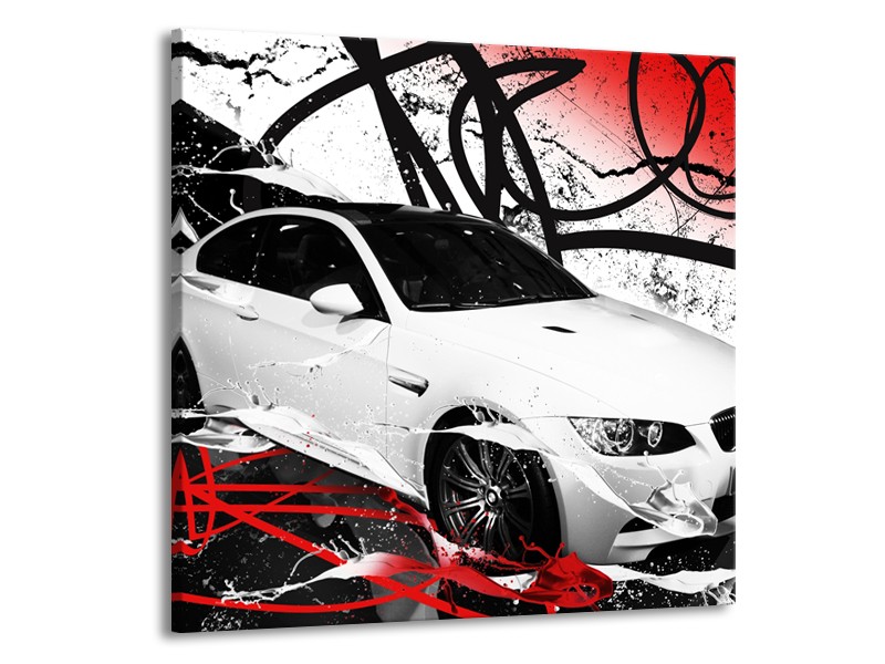 Canvas Schilderij Auto, BMW | Wit, Rood, Zwart | 50x50cm 1Luik