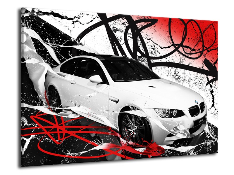 Glasschilderij Auto, BMW | Wit, Rood, Zwart | 70x50cm 1Luik