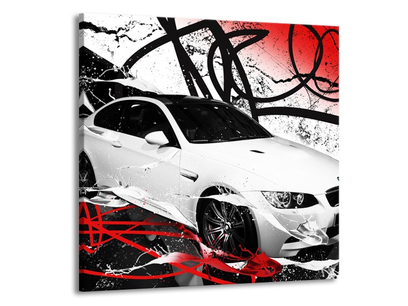 Canvas Schilderij Auto, BMW | Wit, Rood, Zwart | 70x70cm 1Luik