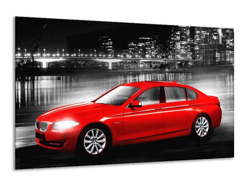 Glasschilderij Auto, BMW | Rood, Zwart, Grijs | 120x70cm 1Luik