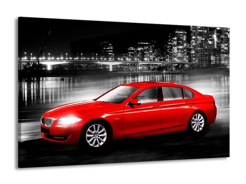 Glasschilderij Auto, BMW | Rood, Zwart, Grijs | 140x90cm 1Luik