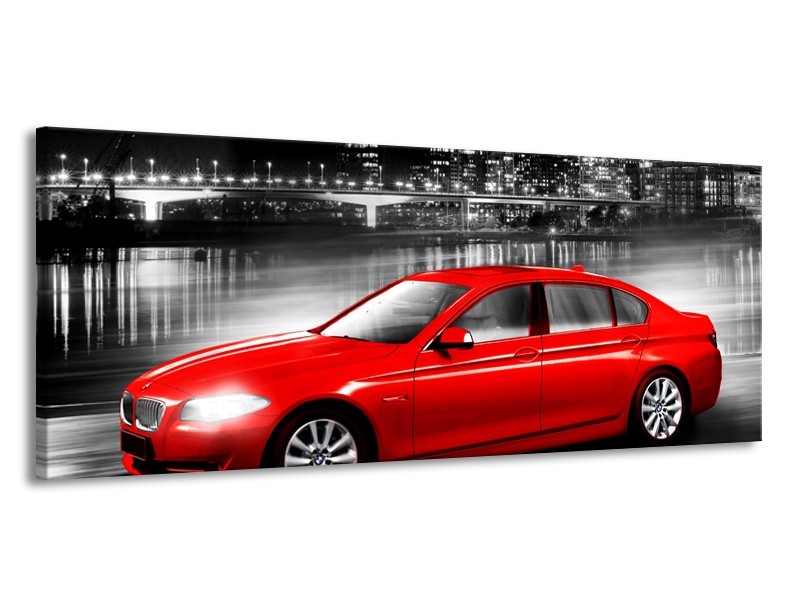 Glasschilderij Auto, BMW | Rood, Zwart, Grijs | 145x58cm 1Luik