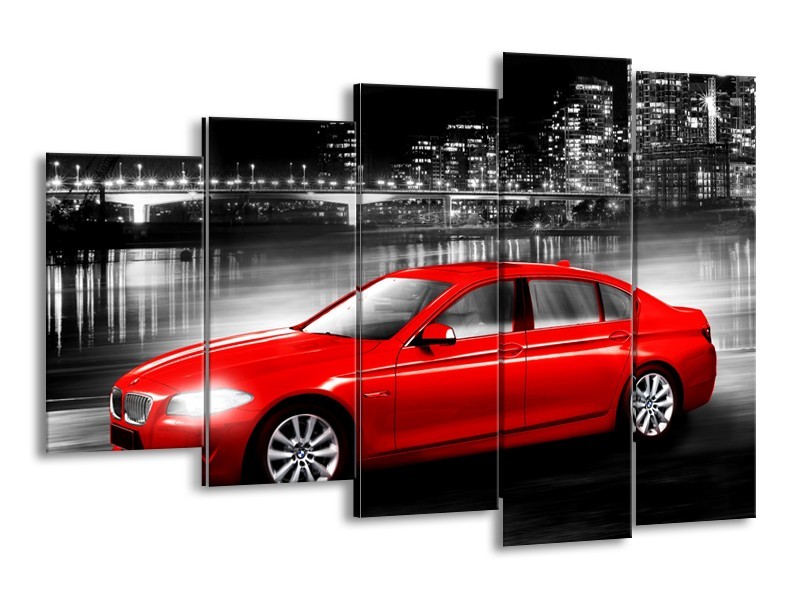 Glasschilderij Auto, BMW | Rood, Zwart, Grijs | 150x100cm 5Luik